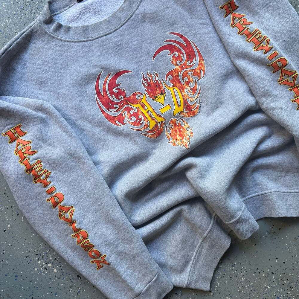 Vintage 2004 Harley-Davidson Flame Phoenix Grey Crewneck Sweatshirt Large - Picture 2 of 8